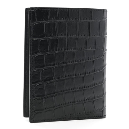 Saint Laurent Calfskin Crocodile Embossed Tiny Monogram Credit Card Wallet Black 3 of 7