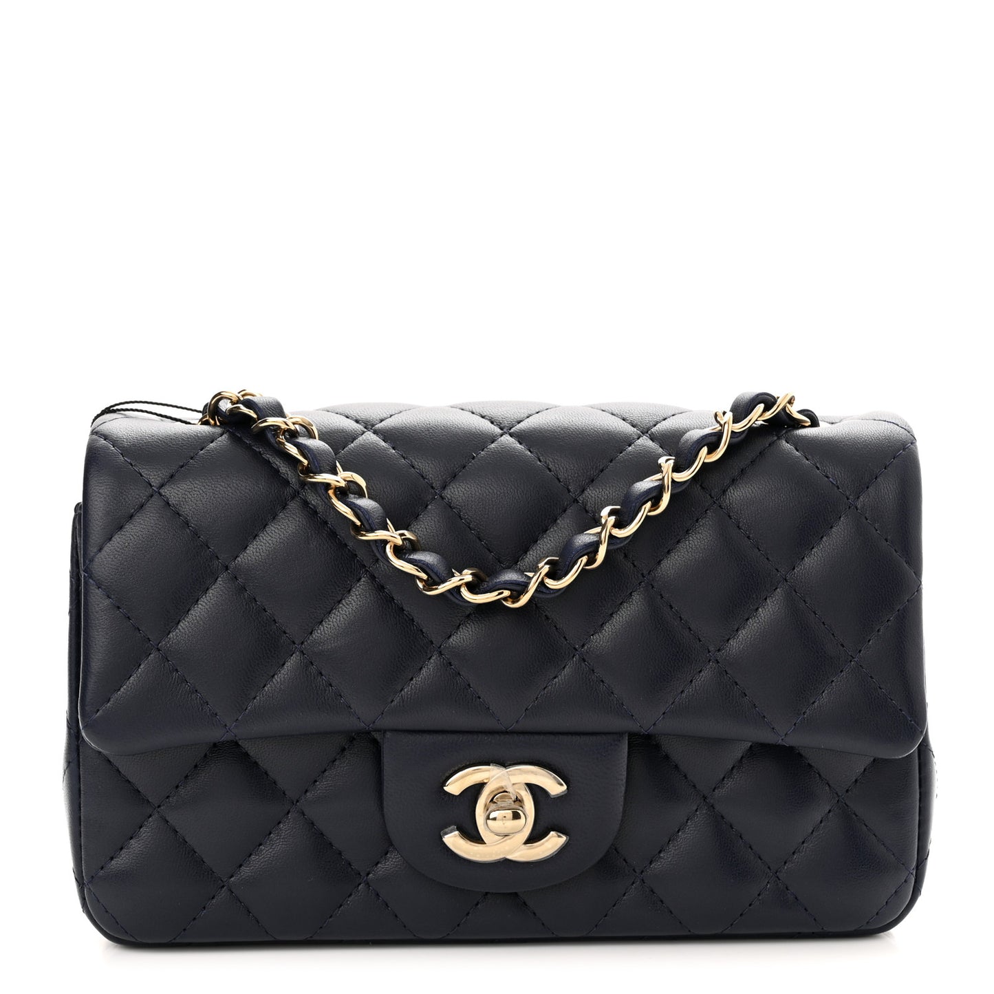 Lambskin Quilted Mini Rectangular Flap Dark Navy Blue