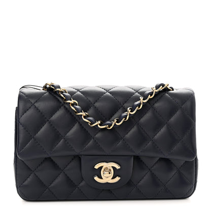 Chanel Lambskin Quilted Mini Rectangular Flap Dark Navy Blue 1 of 9
