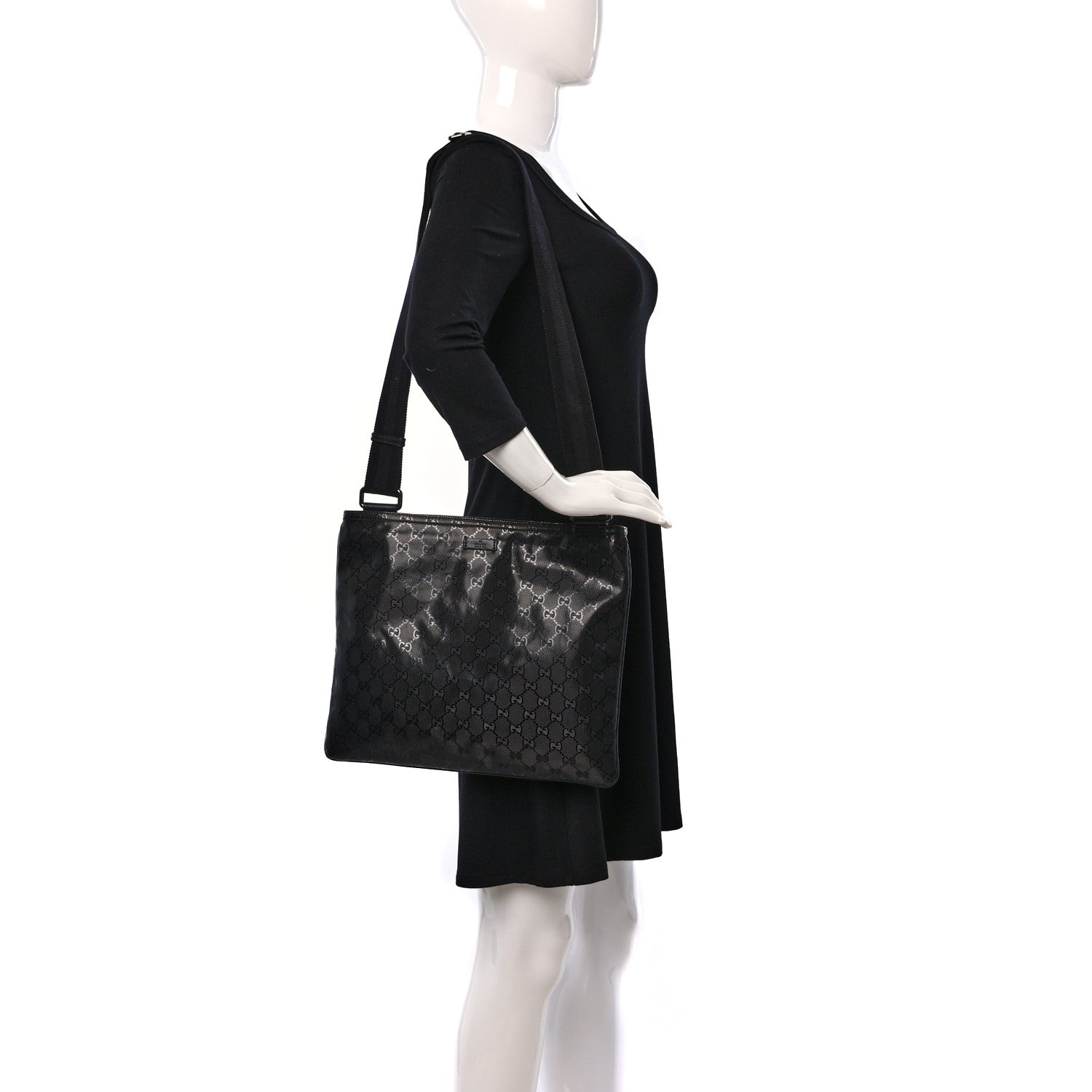 Gucci Imprime Monogram Medium Flat Messenger Bag Black 2 of 9