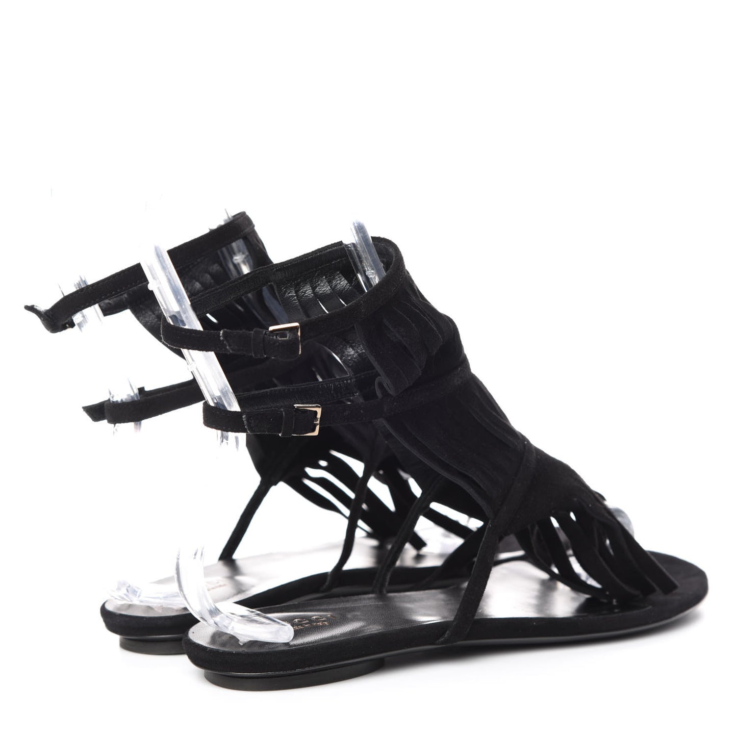 Suede Becky Ladder Fringe Sandals 37 Black