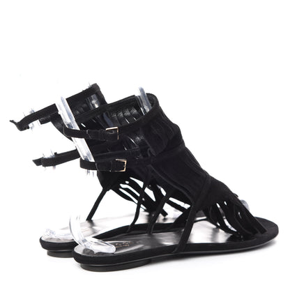 Gucci Suede Becky Ladder Fringe Sandals 37 Black 4 of 13