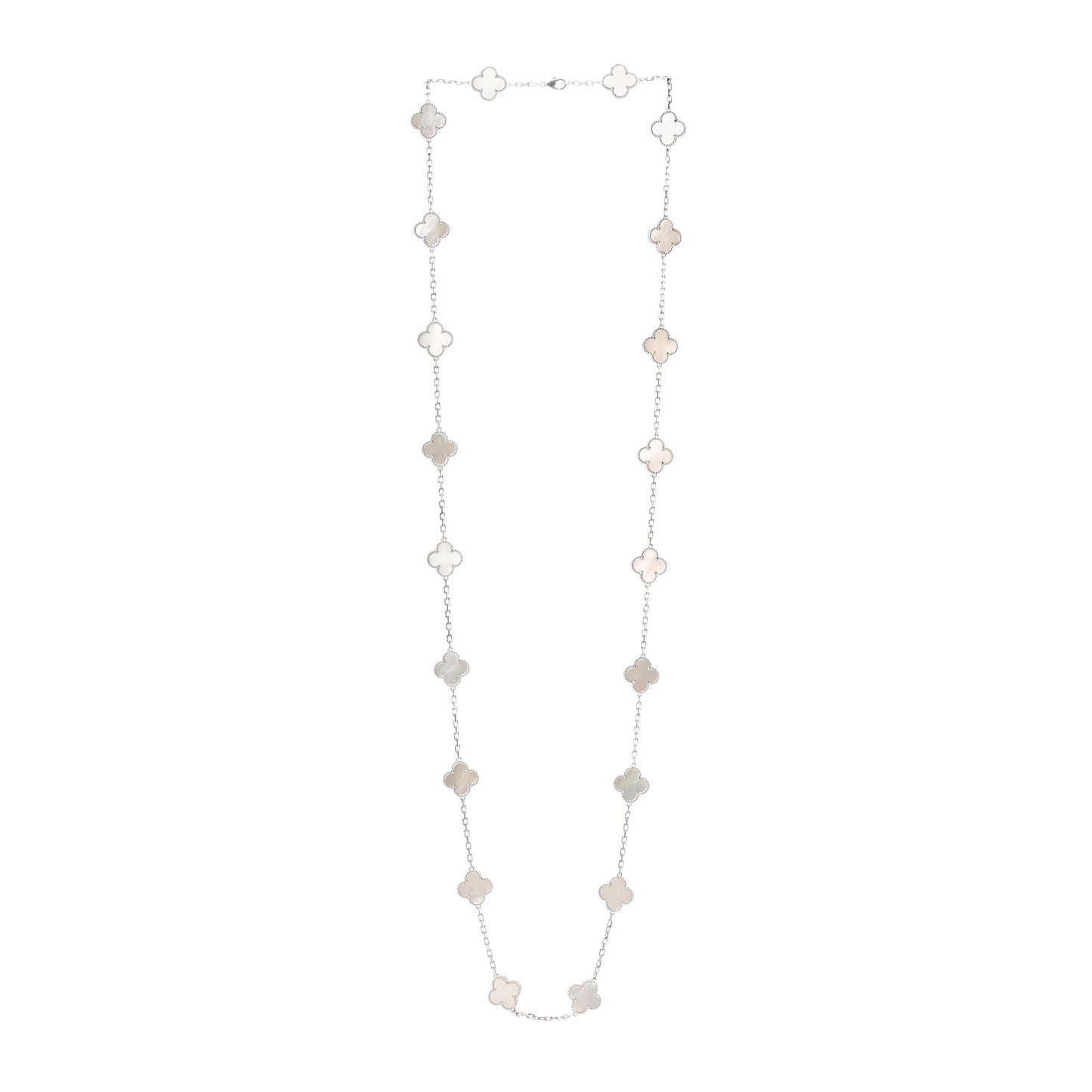 18K White Gold Mother of Pearl 20 Motifs Vintage Alhambra Necklace