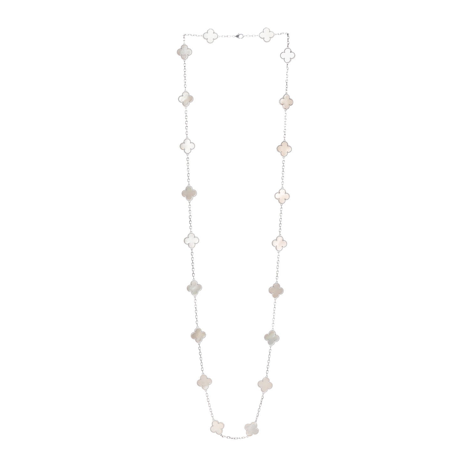 Van Cleef & Arpels 18K White Gold Mother of Pearl 20 Motifs Vintage Alhambra Necklace 3 of 7