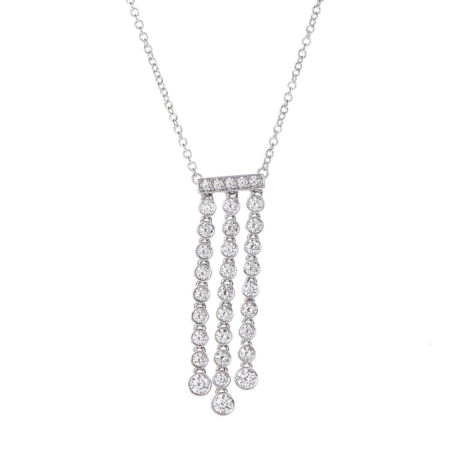 Platinum Diamond Jazz Triple Drop Pendant Necklace