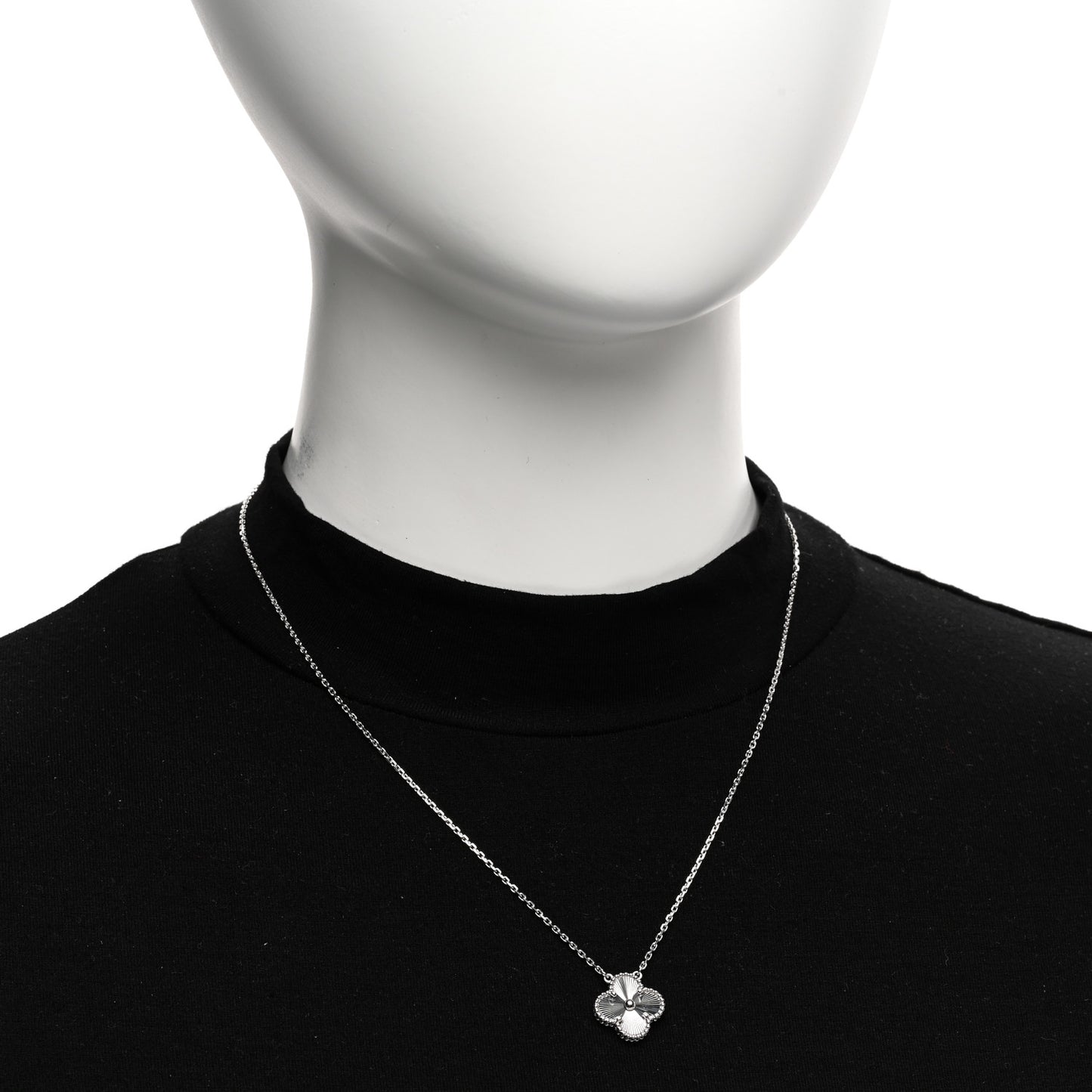 18K White Gold Guilloche Vintage Alhambra Pendant Necklace