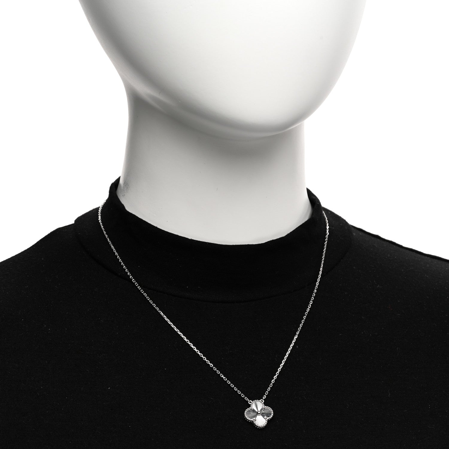 Van Cleef & Arpels 18K White Gold Guilloche Vintage Alhambra Pendant Necklace 2 of 6