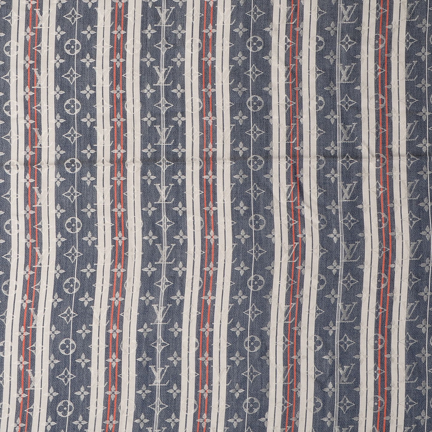 Silk Wool Monogram Mattress Stripes Shawl Blue Jean