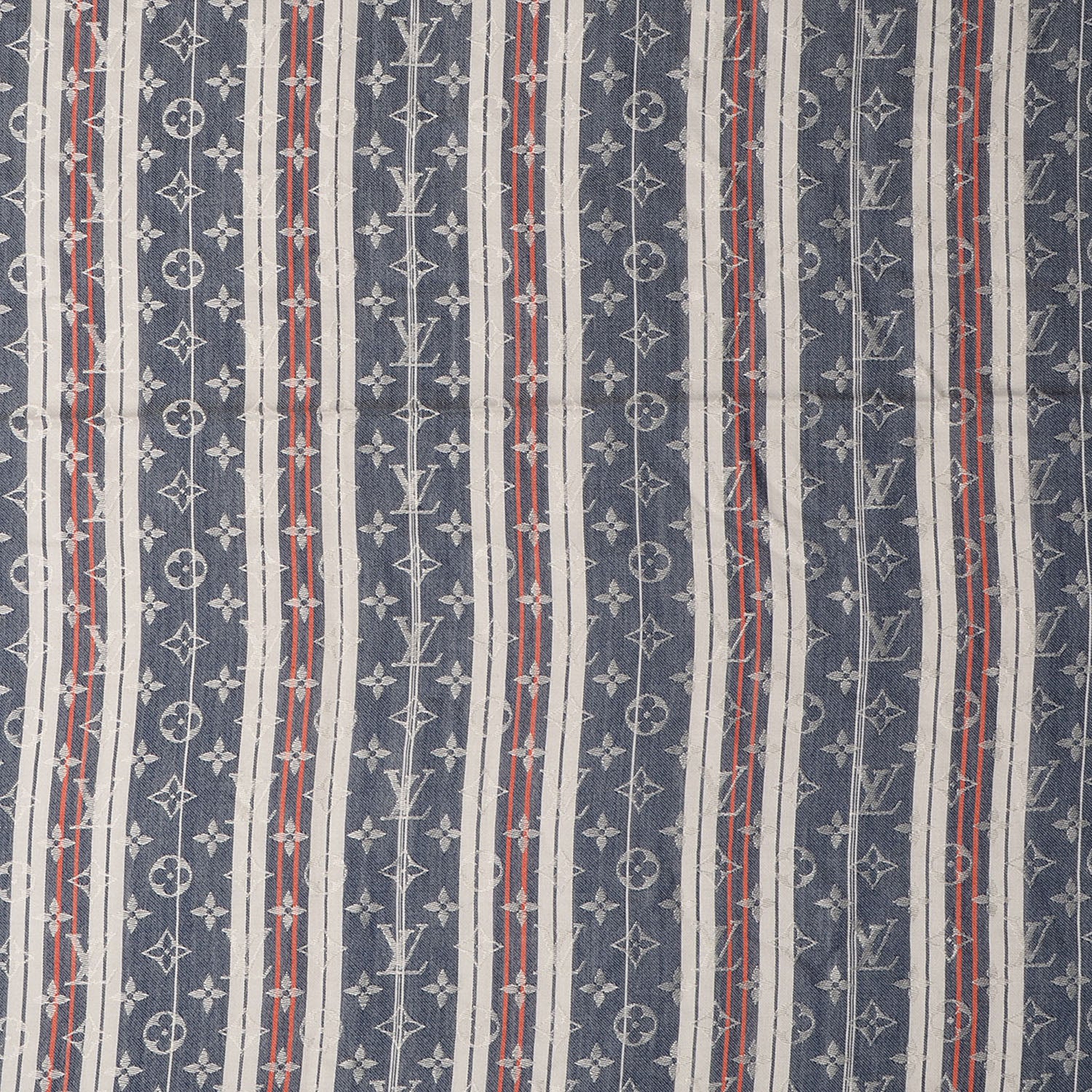 Louis Vuitton Silk Wool Monogram Mattress Stripes Shawl Blue Jean 1 of 5