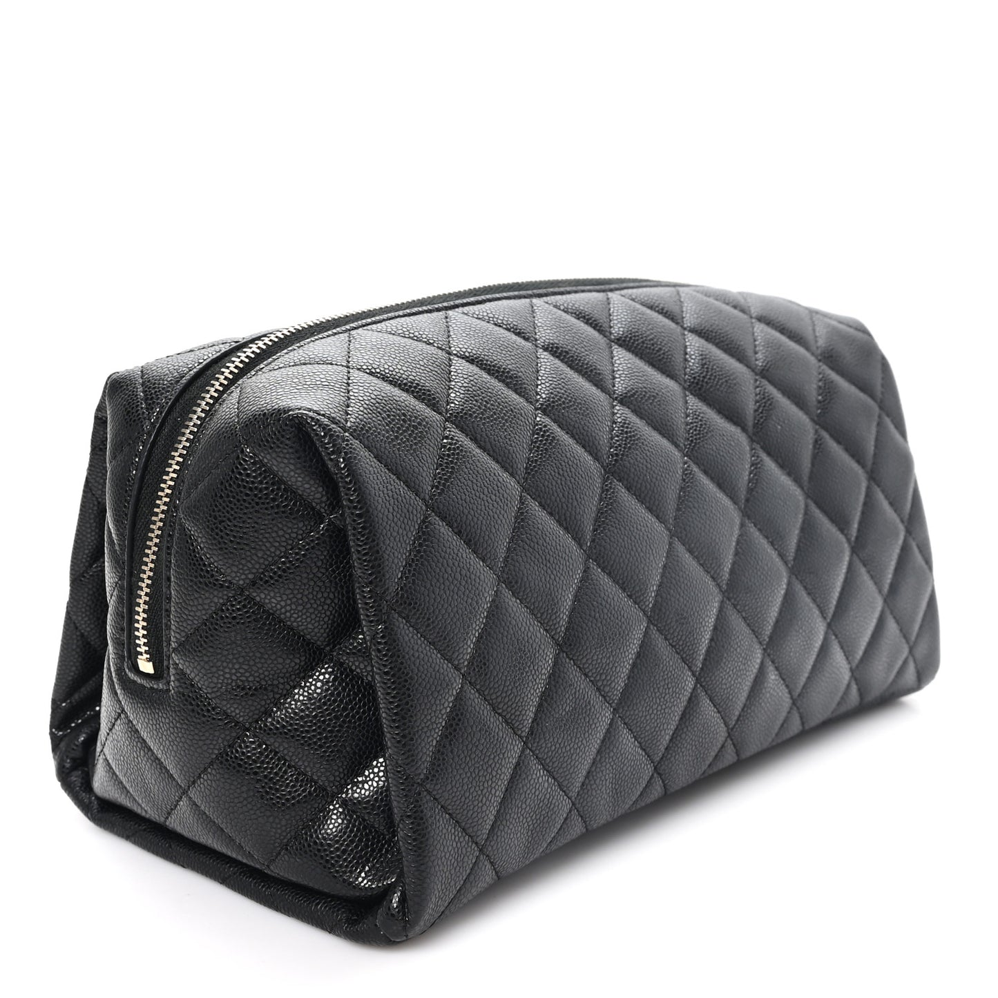 Caviar Quilted Toiletry Case With Chain Black