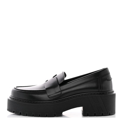 Hermes Glazed Calfskin Womens Hitch Loafers 35 Black 1 of 15