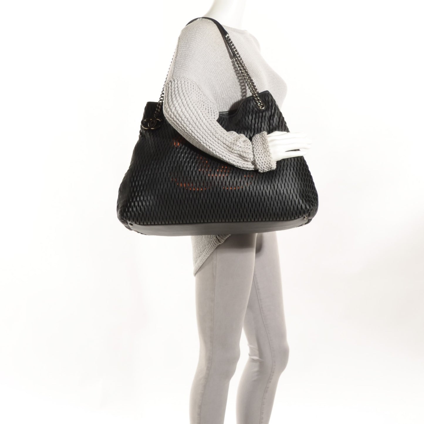 Calfskin Laser Cut Perforated CC Tote Black