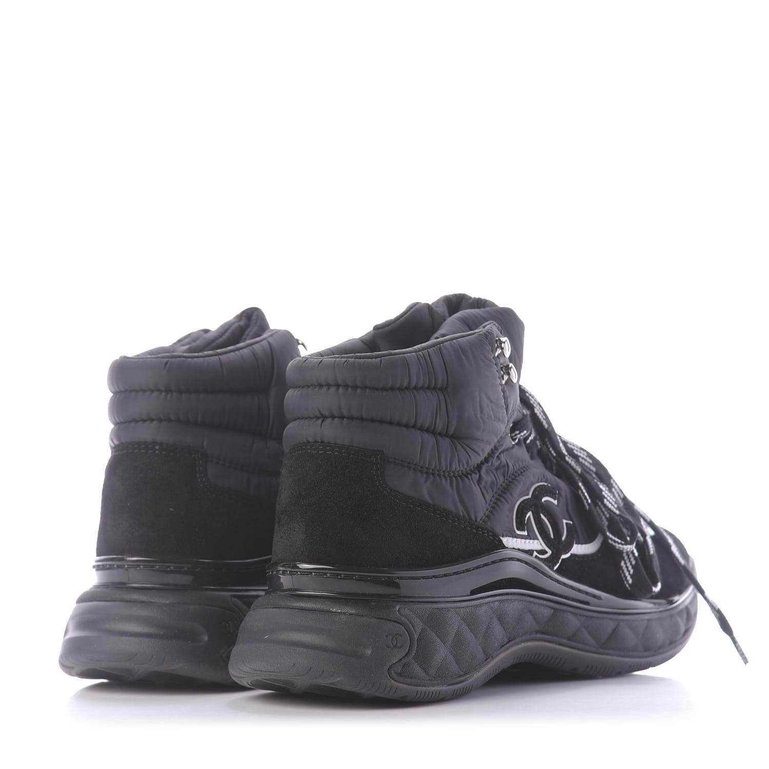 Chanel Fabric Suede Womens CC Sneakers 37.5 Black 4 of 10