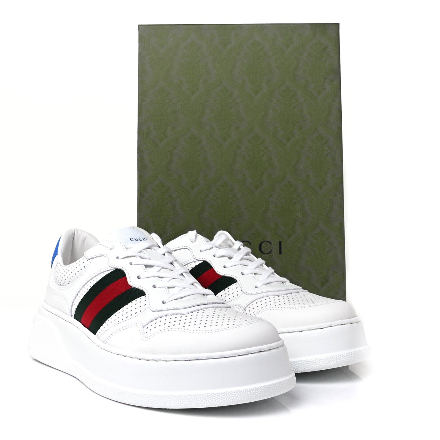 Calfskin Web Mens Ace Sneakers 11 White Blue