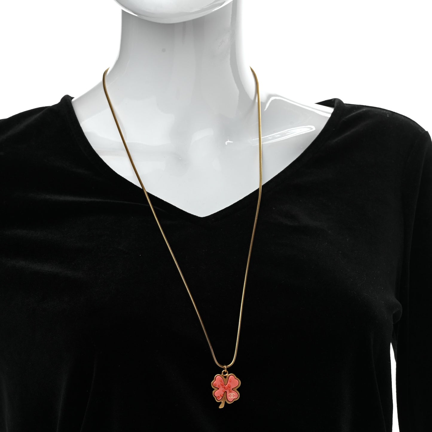 Four Leaf Clover Pendant Necklace Orange Gold