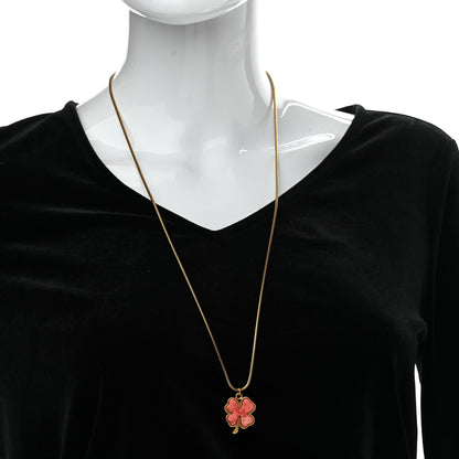 Chanel Four Leaf Clover Pendant Necklace Orange Gold 2 of 4