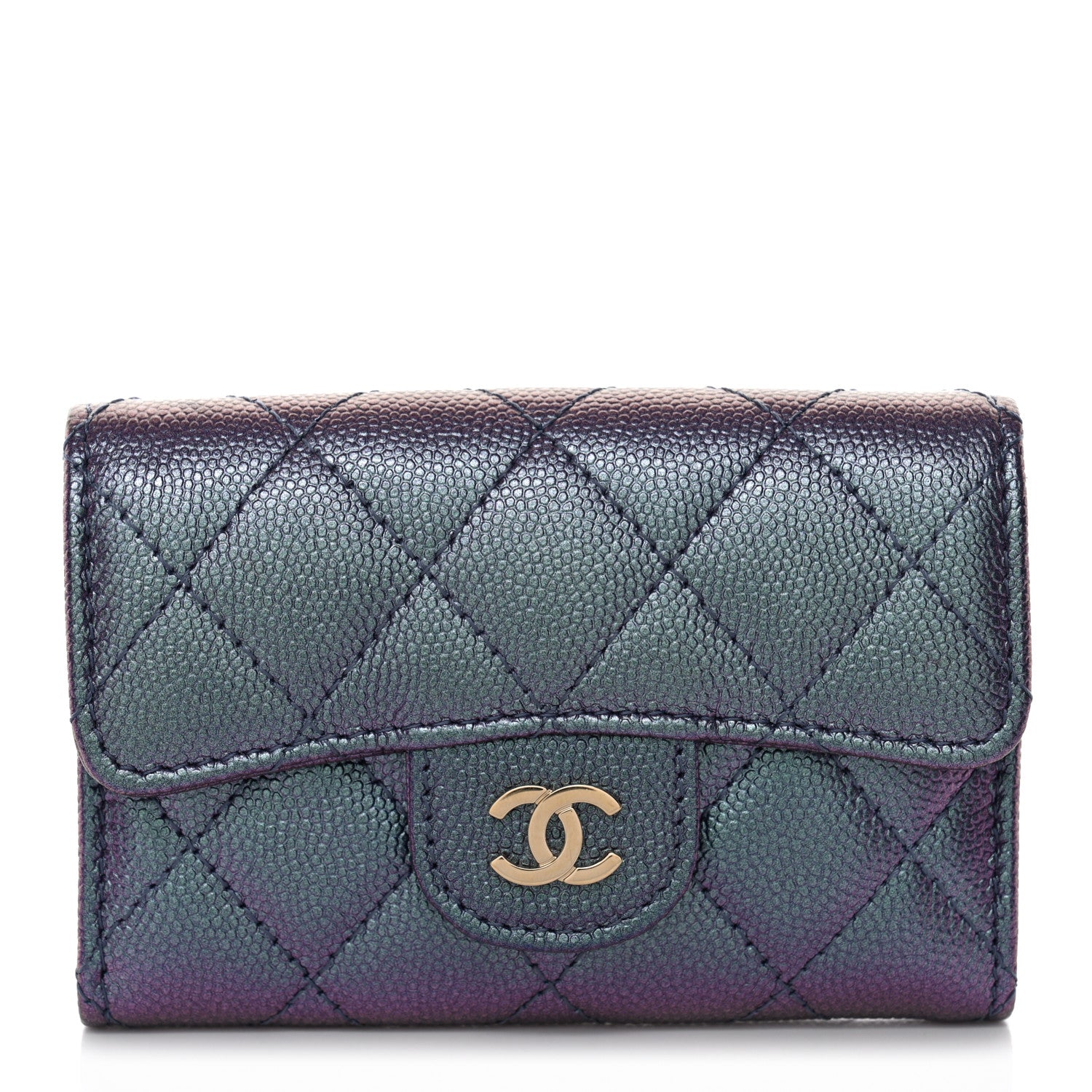 Chanel Iridescent Caviar Flap Quilted Card Holder Wallet Purple 1 of 10