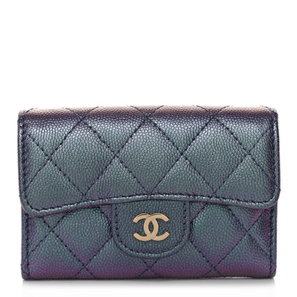 Chanel Iridescent Caviar Flap Quilted Card Holder Wallet Purple 1 of 10