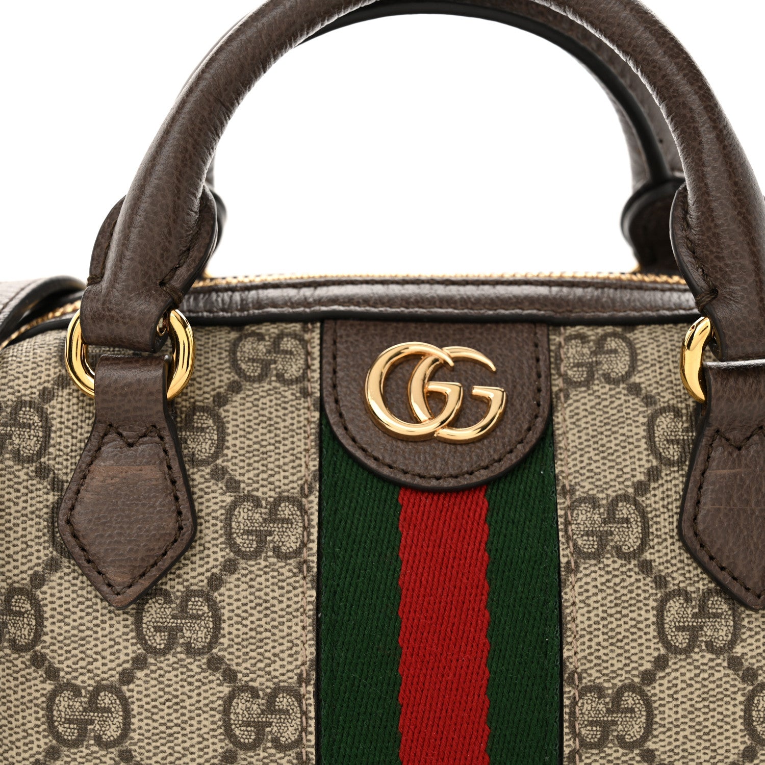 Gucci GG Supreme Monogram Textured Dollar Calfskin Web Super Mini Ophidia Top Handle Bowler Bag Beige Ebony New Acero 7 of 9