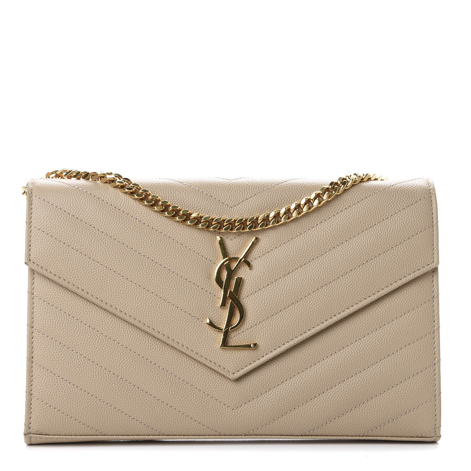 Saint Laurent Grain De Poudre Matelasse Chevron Monogram Chain Wallet Nude Powder 1 of 9