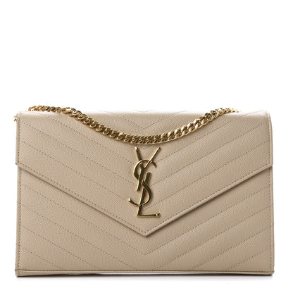 Saint Laurent Grain De Poudre Matelasse Chevron Monogram Chain Wallet Nude Powder 1 of 9