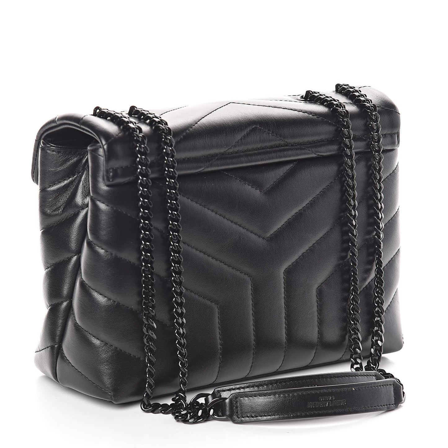 Calfskin Y Quilted Monogram Small Loulou Chain Satchel Black