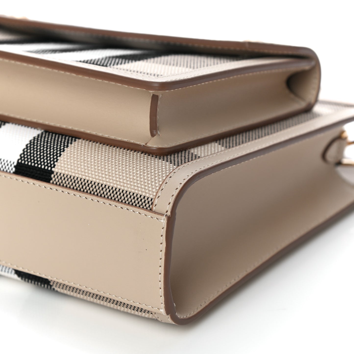 Smooth Calfskin Canvas Check Mini Pocket Bag Dusty Sand Soft Fawn