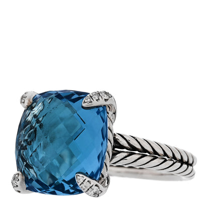 David Yurman Sterling Silver Diamond Blue Topaz 14mm Chatelaine Ring 53 6.5 3 of 6