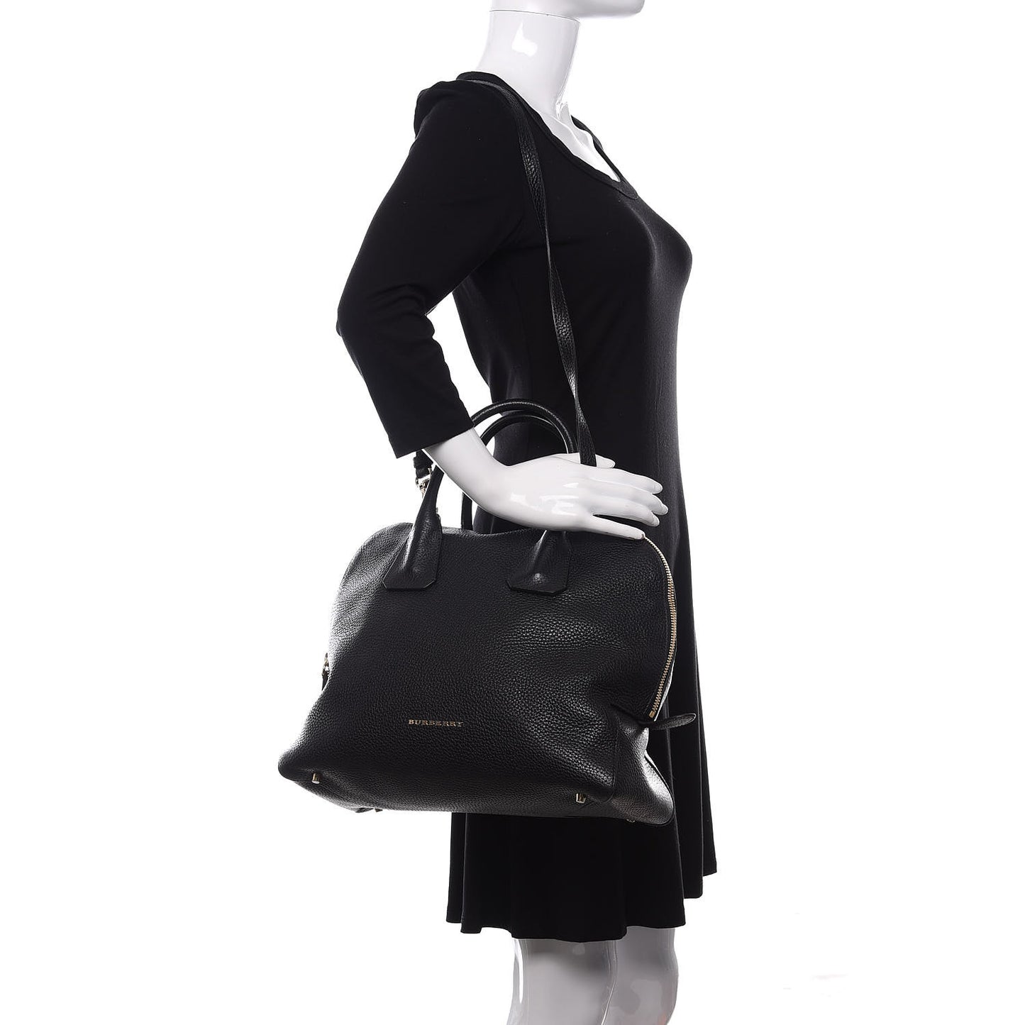 London Grainy Calfskin Medium Greenwood Bowling Bag Black