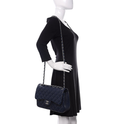 Chanel Caviar Quilted Jumbo Double Flap Navy Blue 2 of 14