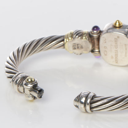 David Yurman Sterling Silver 14K Yellow Gold Mother of Pearl Amethyst 21mm Classic Cable Quartz Watch 4 of 7