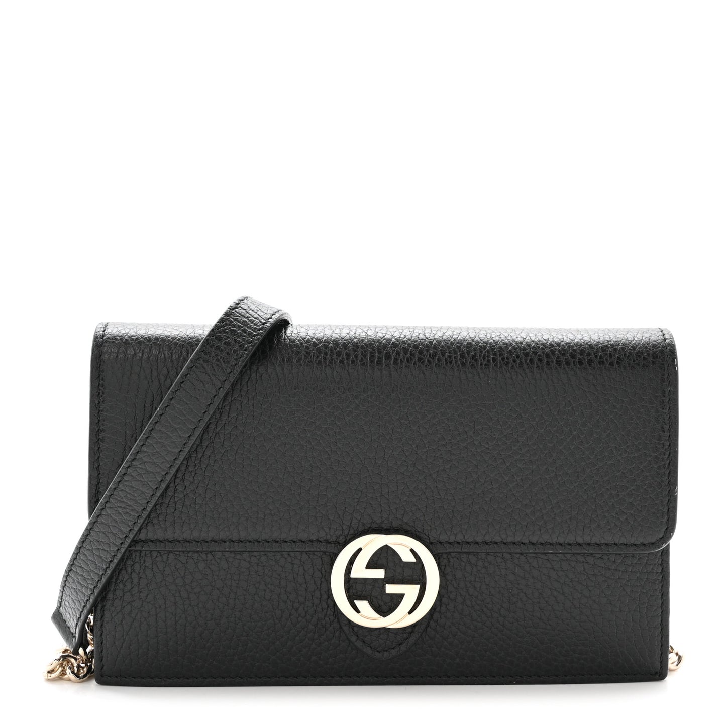Dollar Calfskin Interlocking G Chain Wallet Black