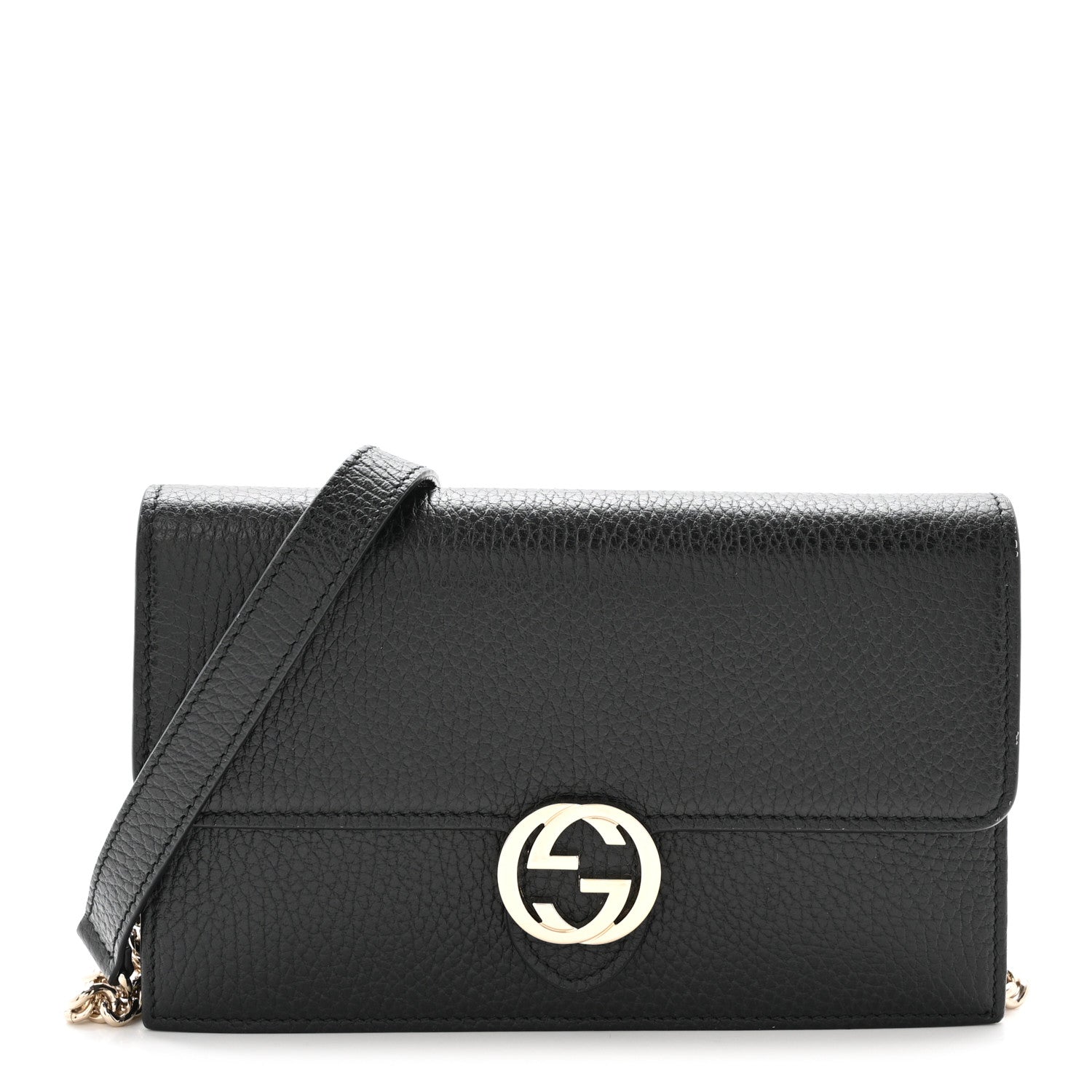 Gucci Dollar Calfskin Interlocking G Chain Wallet Black 1 of 9