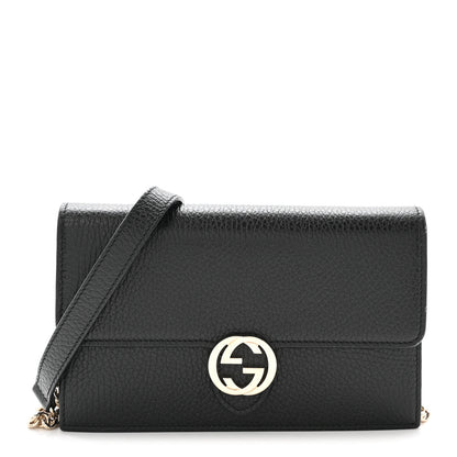 Gucci Dollar Calfskin Interlocking G Chain Wallet Black 1 of 9