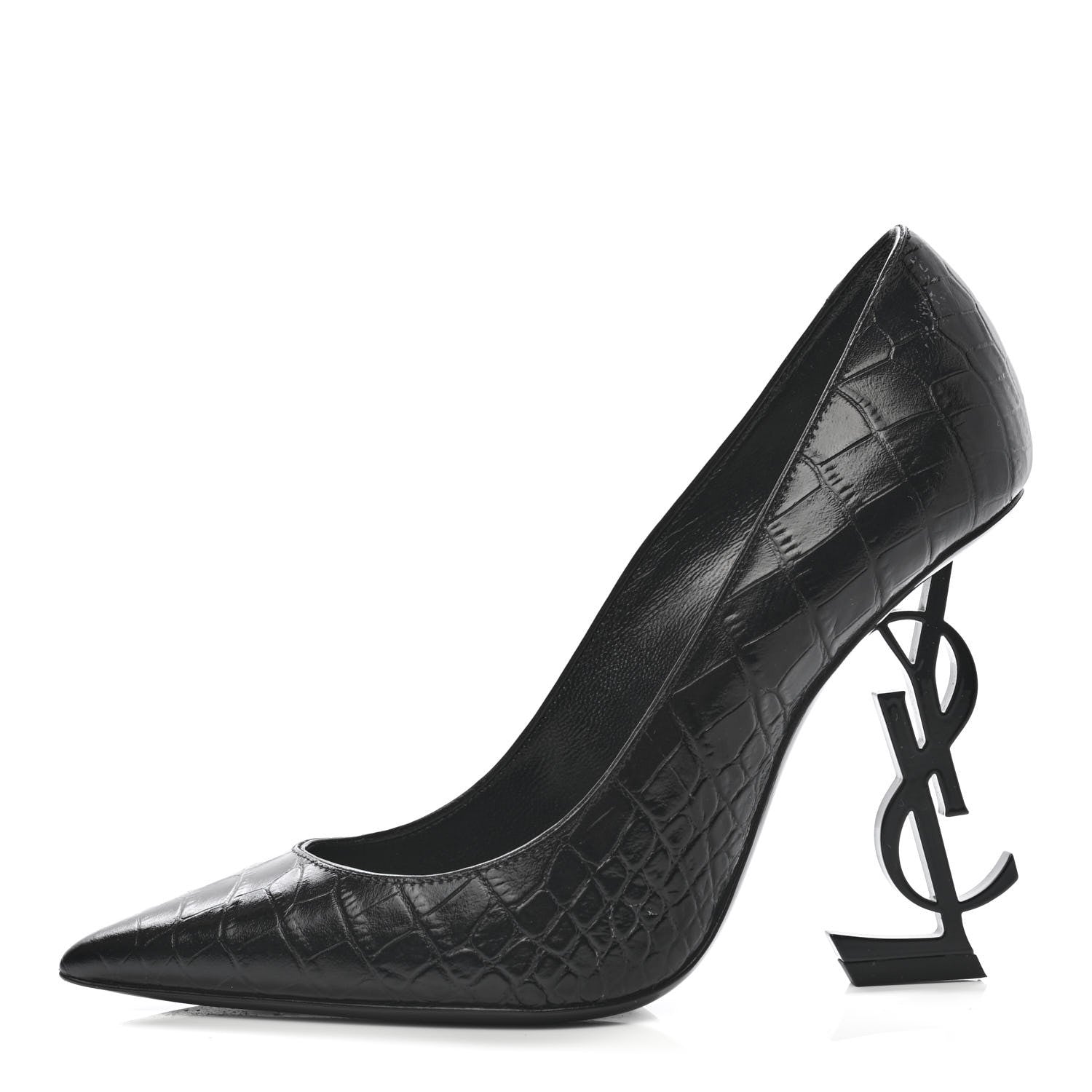 Saint Laurent Calfskin Crocodile Embossed Opyum 110 Pumps 35.5 Black 1 of 10