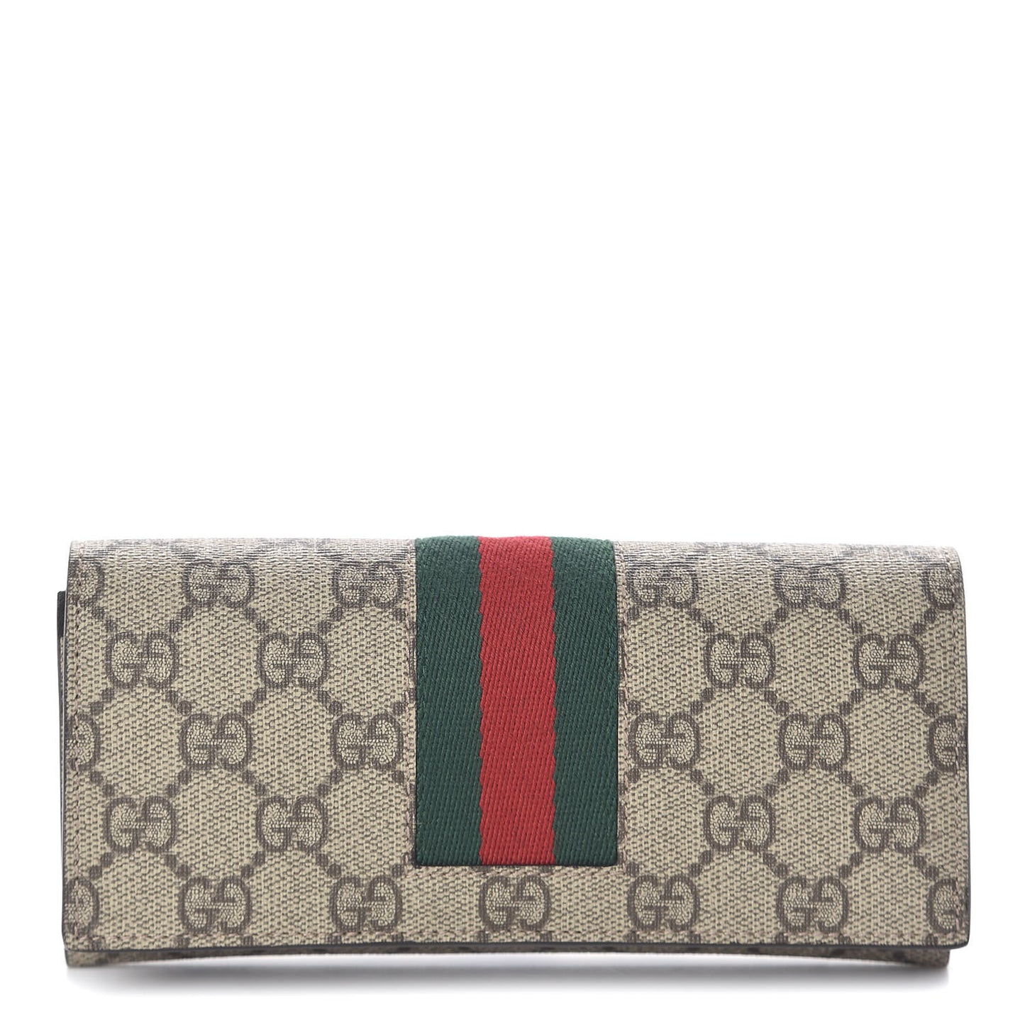 GG Supreme Monogram Selleria Calfskin Web New Web Continental Wallet Beige Ebony Cocoa