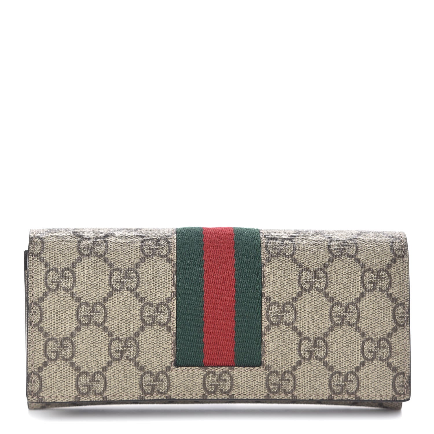 Gucci GG Supreme Monogram Selleria Calfskin Web New Web Continental Wallet Beige Ebony Cocoa 1 of 6