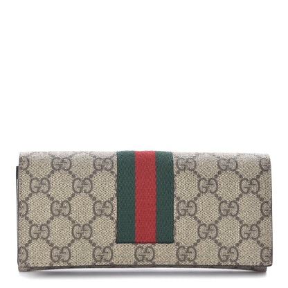 Gucci GG Supreme Monogram Selleria Calfskin Web New Web Continental Wallet Beige Ebony Cocoa 1 of 6