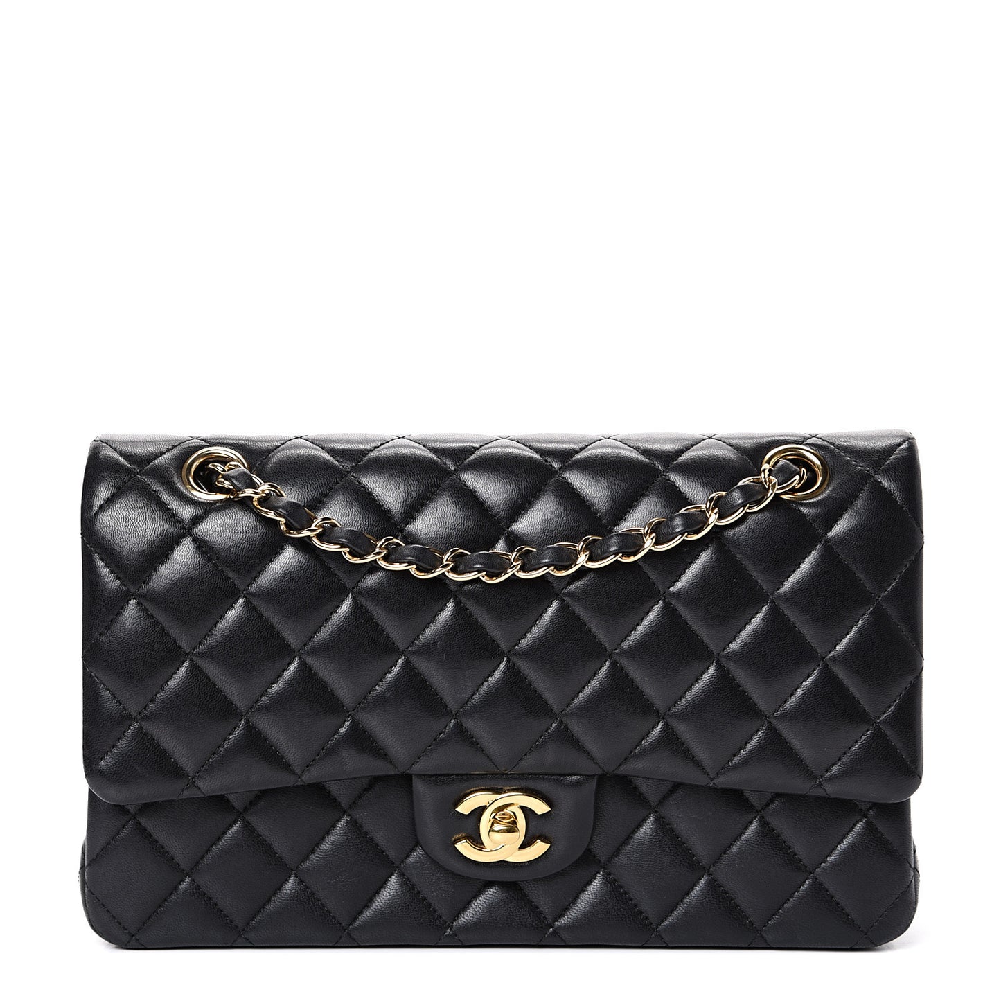 Lambskin Quilted Medium Double Flap Black