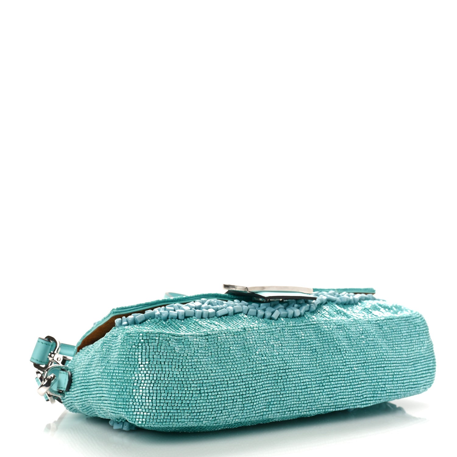 Fendi Rolling Stone Vitello Seta Bead Embroidered Re-Edition Baguette Spring Turquoise 4 of 9