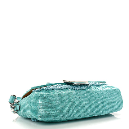 Fendi Rolling Stone Vitello Seta Bead Embroidered Re-Edition Baguette Spring Turquoise 4 of 9