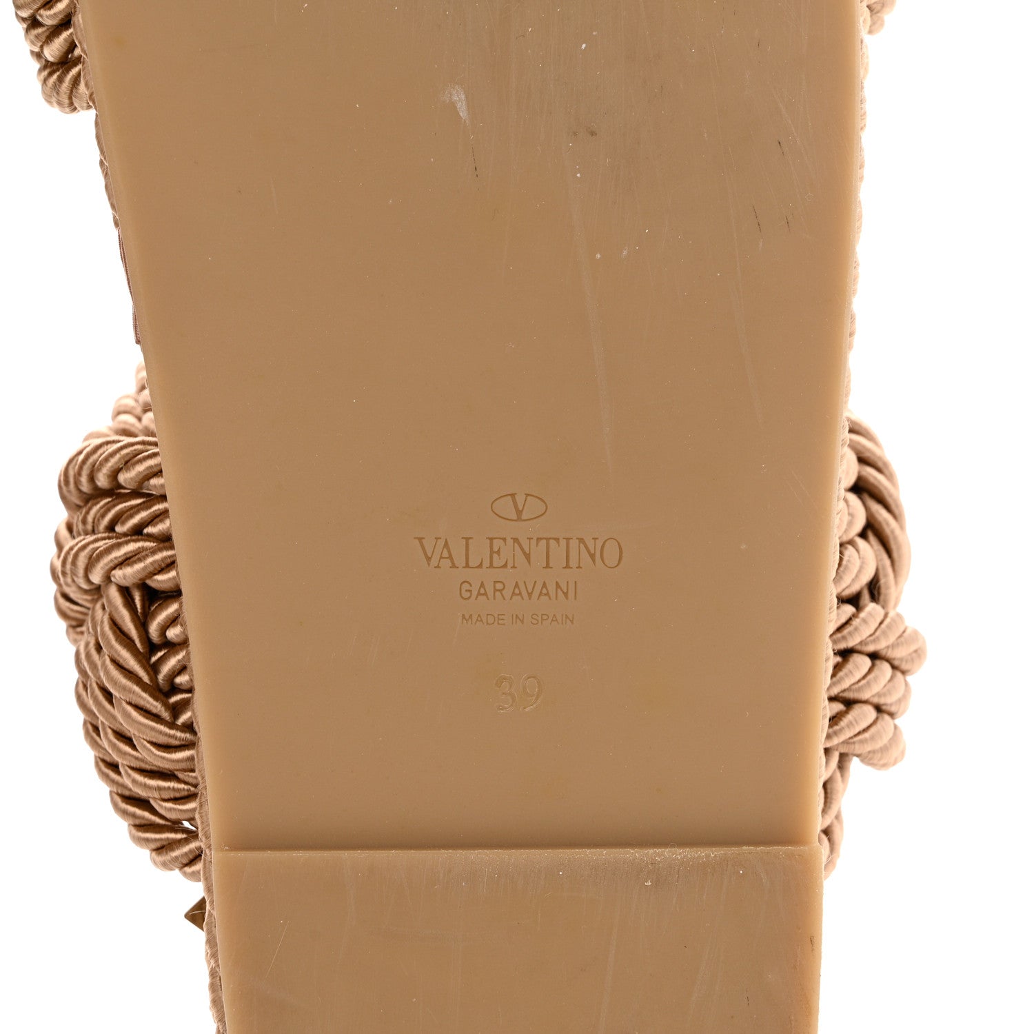 Valentino Garavani Calfskin Silk Woven Rockstud Torchon 5mm Sandals 39 Poudre 6 of 11