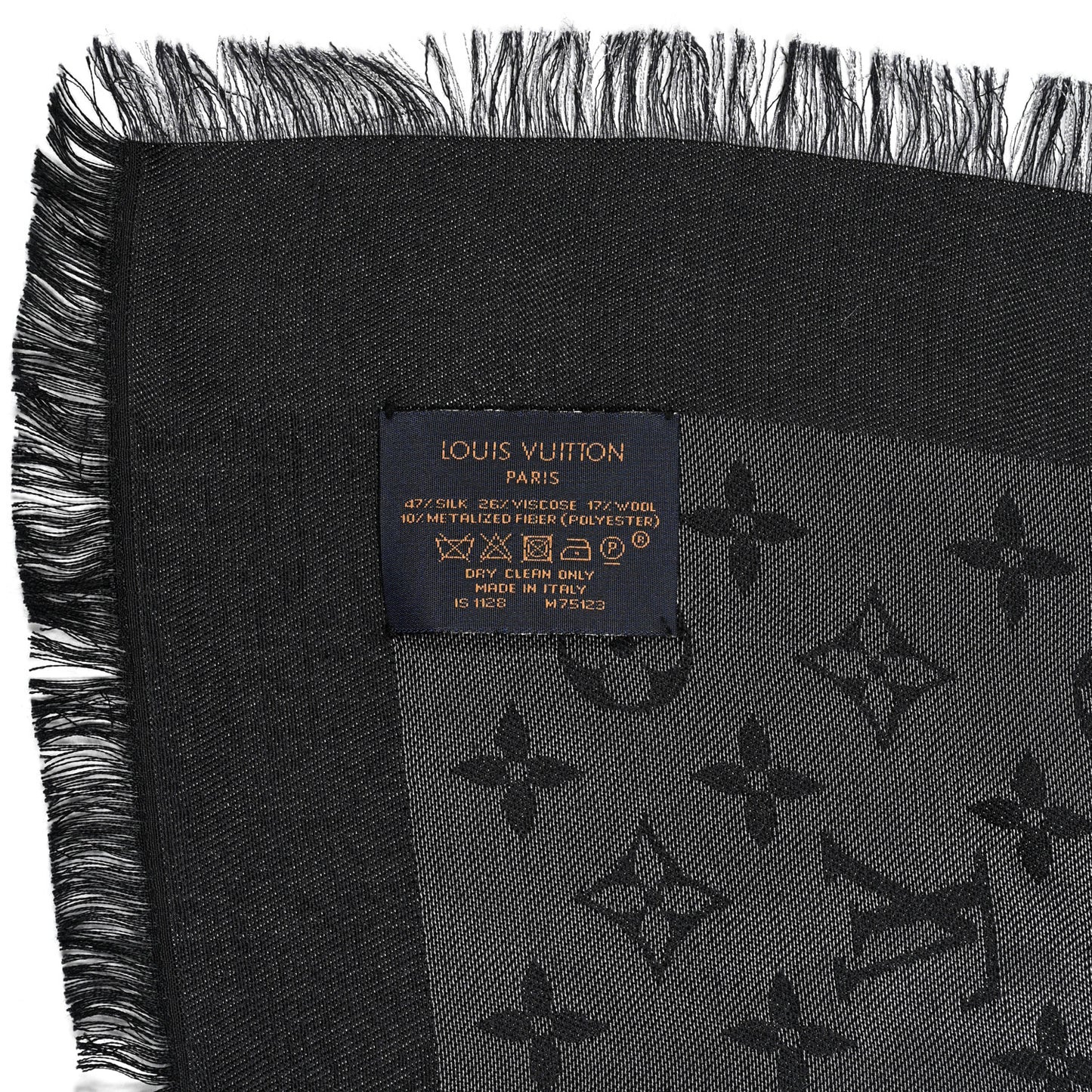 Silk Lurex Wool Monogram Shine Shawl Black