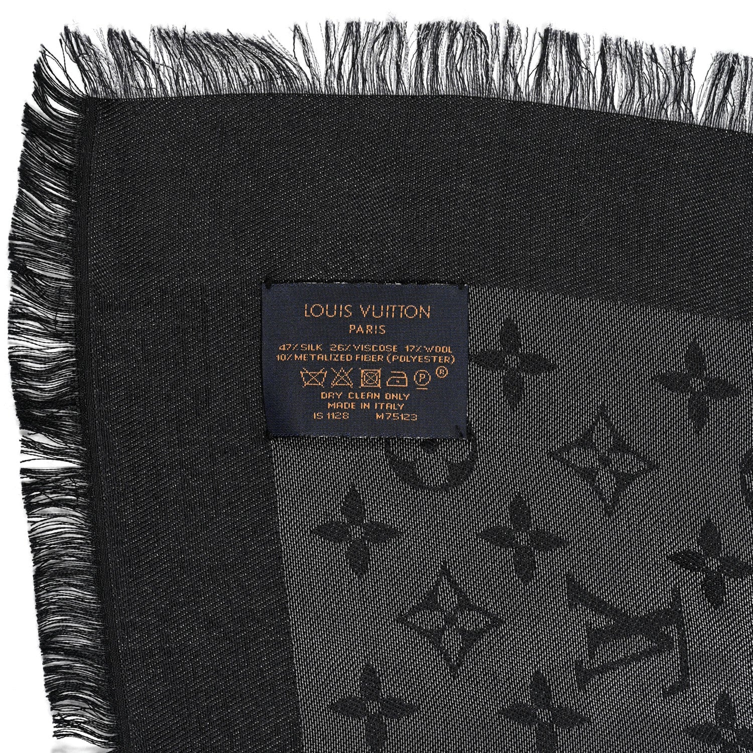 Louis Vuitton Silk Lurex Wool Monogram Shine Shawl Black 3 of 4