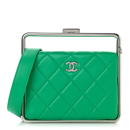 Chanel Quilted Lambskin Metal Bar Clutch Bag Green 1 of 8