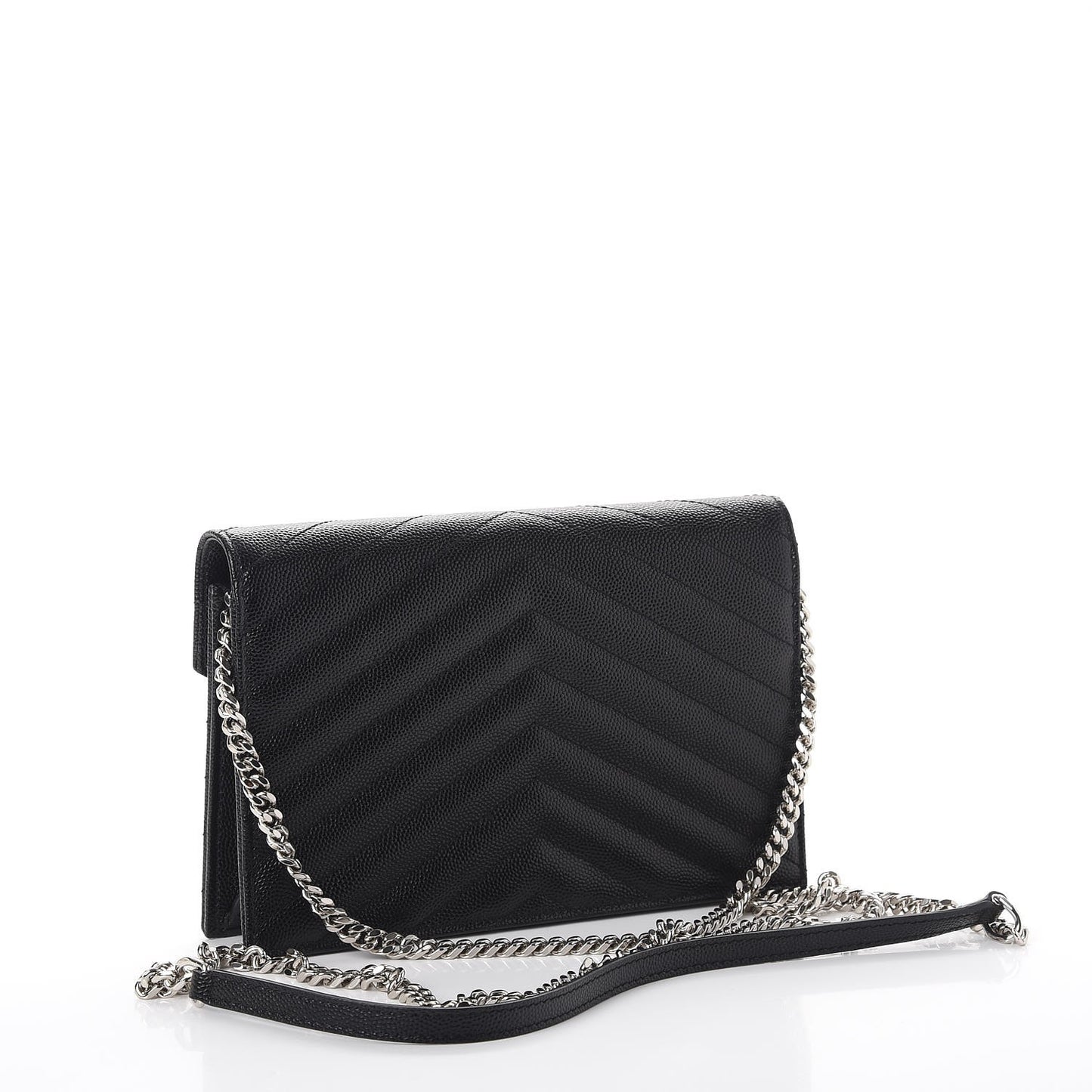 Grain De Poudre Matelasse Chevron Monogram Envelope Chain Wallet Black