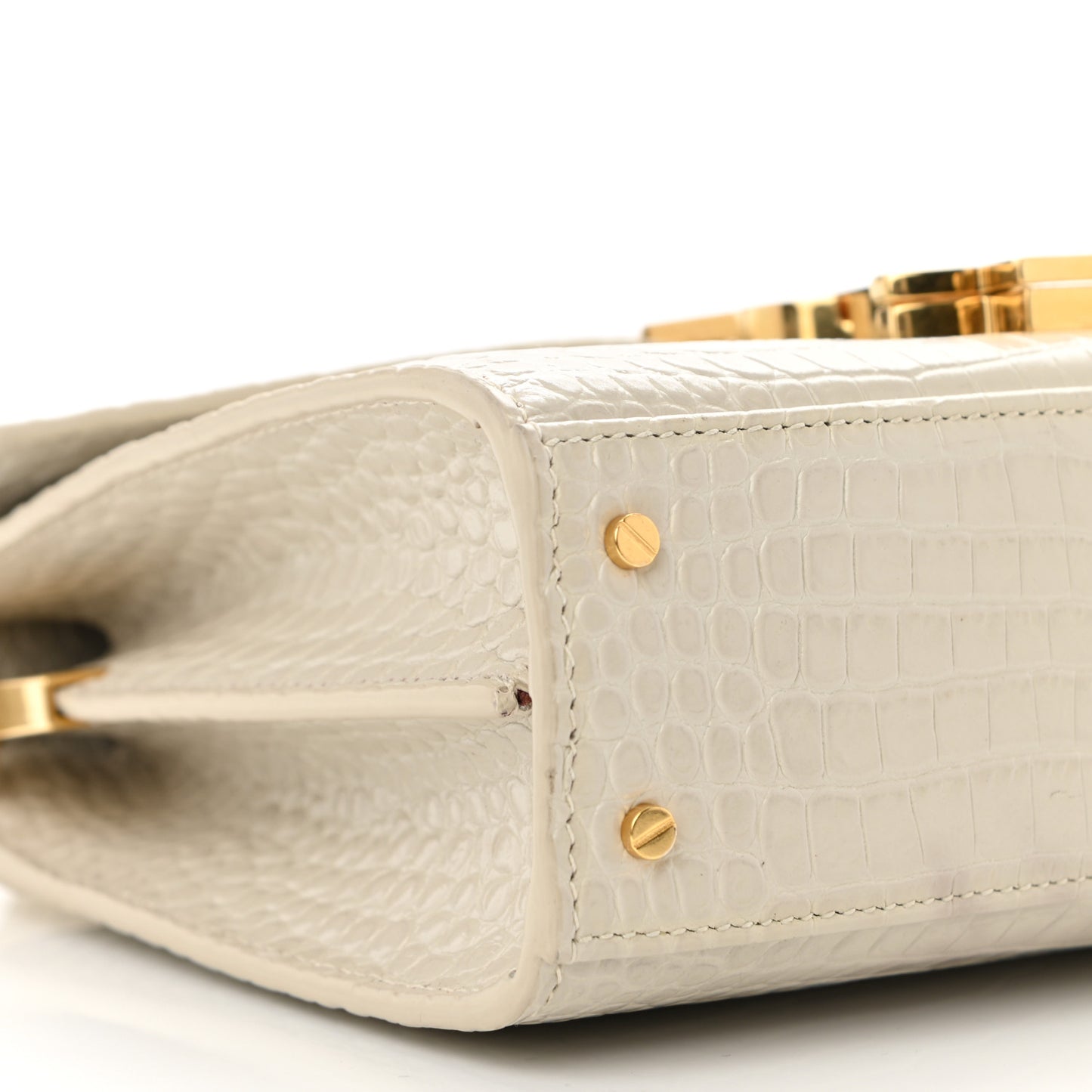 Crocodile Embossed Mini Classic Monogram Cassandra Top Handle Crema Soft