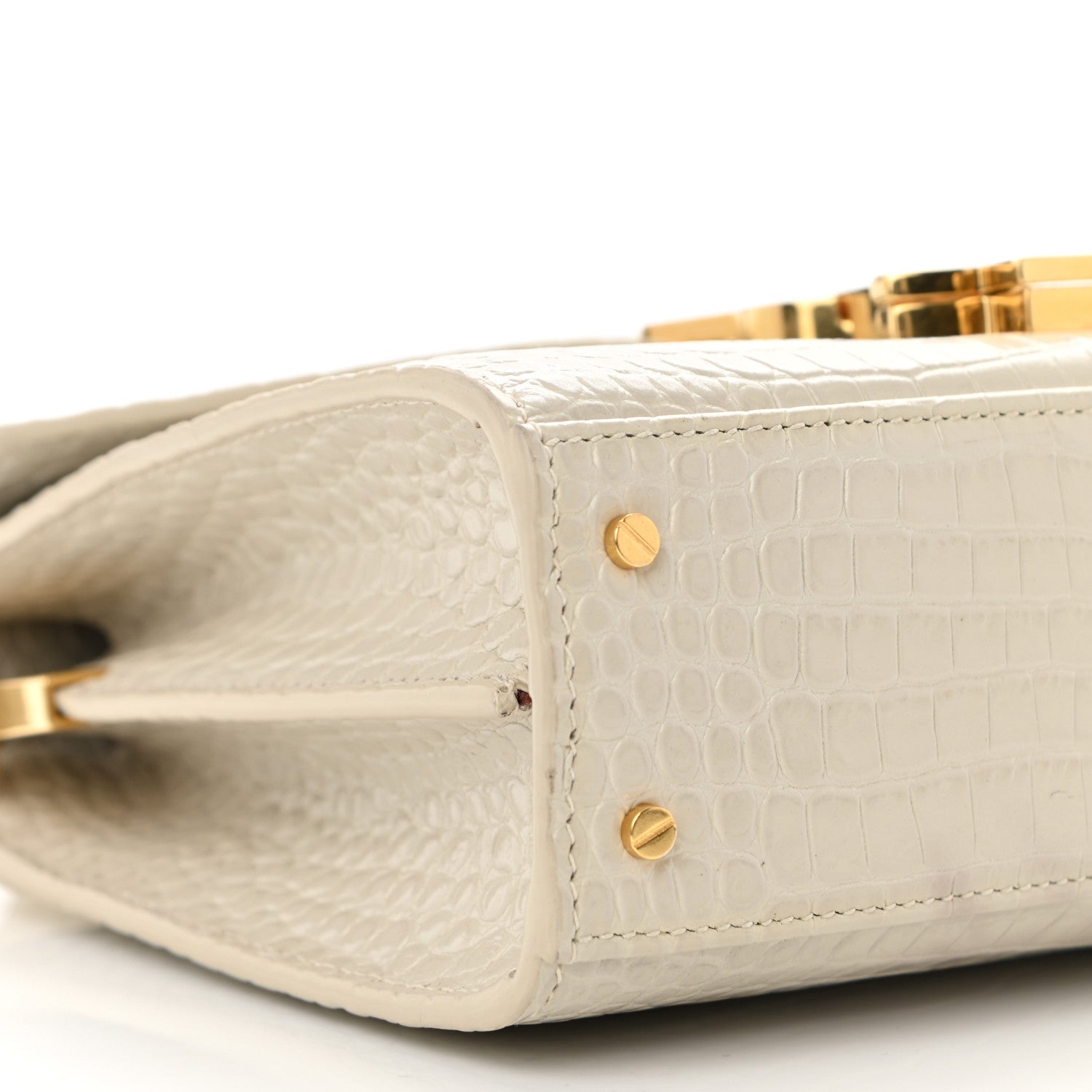 Saint Laurent Crocodile Embossed Mini Classic Monogram Cassandra Top Handle Crema Soft 10 of 12