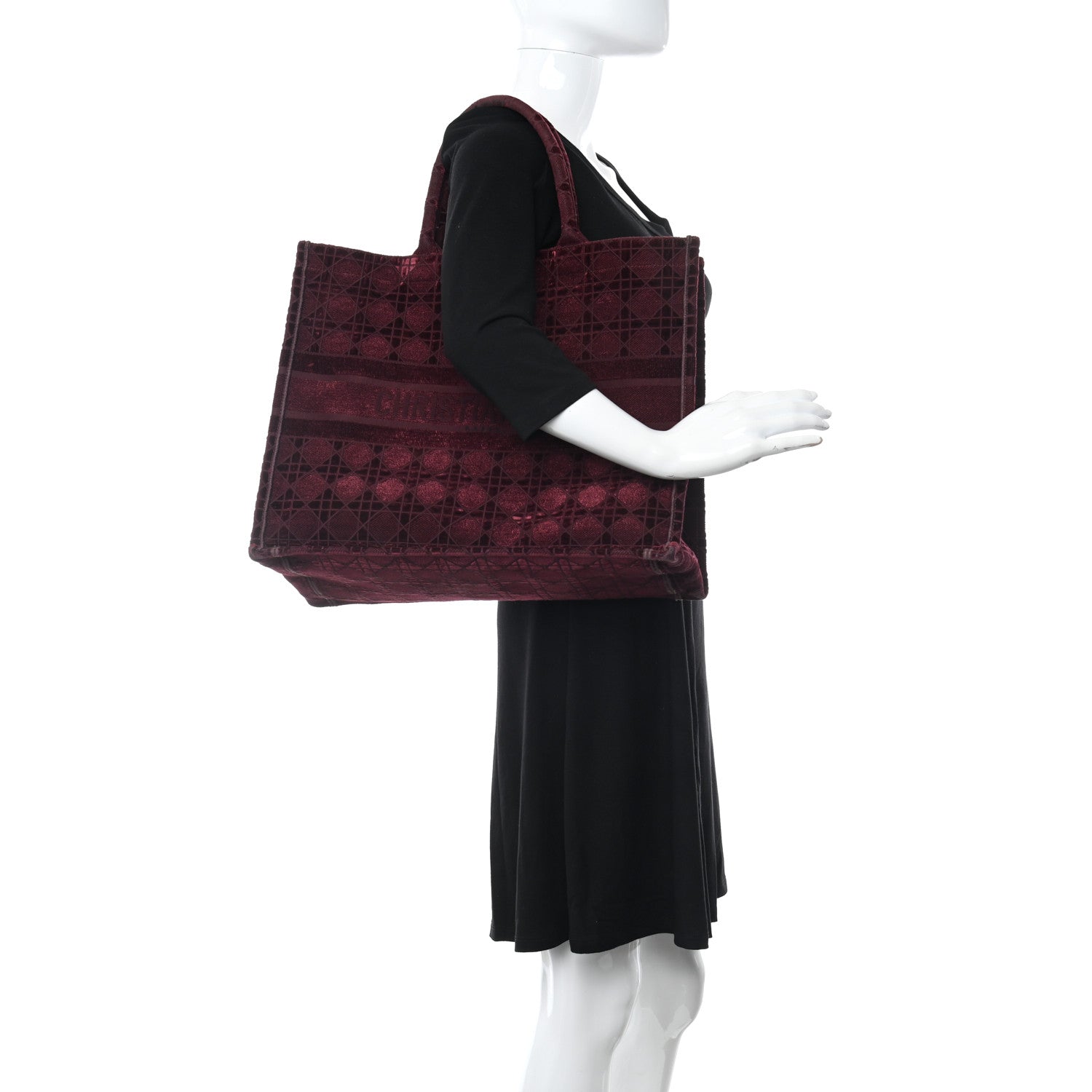 Christian Dior Velvet Cannage Large Book Tote Burgundy 2 of 13