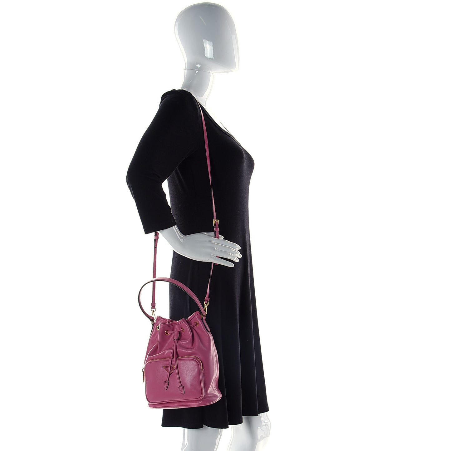 Light Calfskin Saffiano Mini Bucket Crossbody Bag Begonia